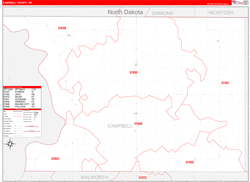 Campbell County, SD Wall Map Zip Code Red Line Style 2024