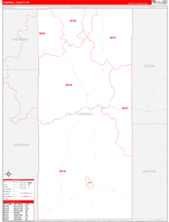 Campbell County, WY Wall Map Zip Code Red Line Style 2024