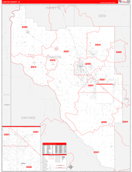 Canyon County, ID Wall Map Zip Code Red Line Style 2024