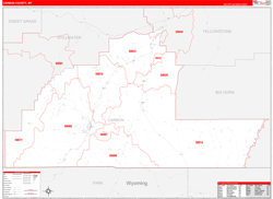 Carbon County, MT Wall Map Zip Code Red Line Style 2023