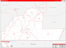 Carbon County, MT Wall Map Zip Code Red Line Style 2026