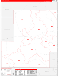 Carbon County, WY Wall Map Zip Code Red Line Style 2024