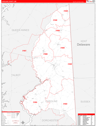 Caroline County, MD Wall Map Zip Code Red Line Style 2024