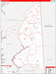 Caroline County, MD Wall Map Zip Code Red Line Style 2026
