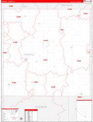 Carroll County, IA Wall Map Zip Code Red Line Style 2024