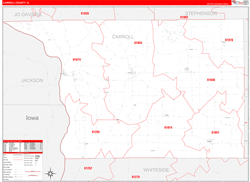 Carroll County, IL Wall Map Zip Code Red Line Style 2024