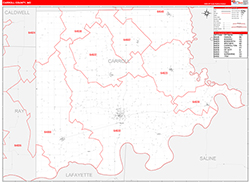 Carroll County, MO Wall Map Zip Code Red Line Style 2026