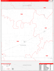 Carson County, TX Wall Map Zip Code Red Line Style 2024
