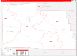 Carter County, MO Wall Map Zip Code Red Line Style 2024