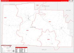Carter County, MO Wall Map Zip Code Red Line Style 2026