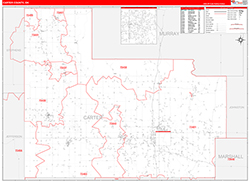 Carter County, OK Wall Map Zip Code Red Line Style 2026