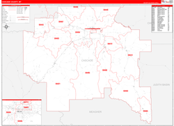 Cascade County, MT Wall Map Zip Code Red Line Style 2023