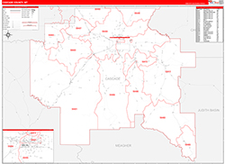 Cascade County, MT Wall Map Zip Code Red Line Style 2026