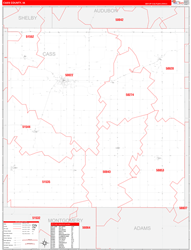 Cass County, IA Wall Map Zip Code Red Line Style 2024