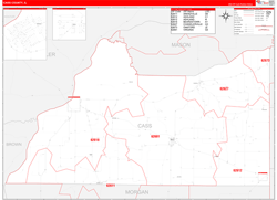 Cass County, IL Wall Map Zip Code Red Line Style 2024