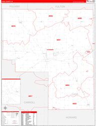 Cass County, IN Wall Map Zip Code Red Line Style 2024