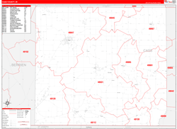 Cass County, MI Wall Map Zip Code Red Line Style 2024