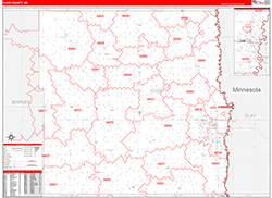 Cass County, ND Wall Map Zip Code Red Line Style 2026