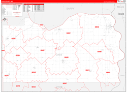 Cass County, NE Wall Map Zip Code Red Line Style 2023