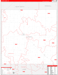 Castro County, TX Wall Map Zip Code Red Line Style 2024