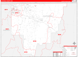Catoosa County, GA Wall Map Zip Code Red Line Style 2024