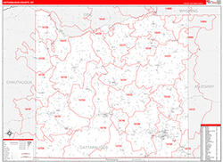 Cattaraugus County, NY Wall Map Zip Code Red Line Style 2026