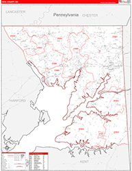 Cecil County, MD Wall Map Zip Code Red Line Style 2026