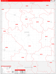 Cedar County, IA Wall Map Zip Code Red Line Style 2024