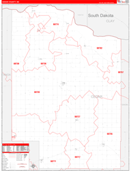 Cedar County, NE Wall Map Zip Code Red Line Style 2023