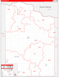 Cedar County, NE Wall Map Zip Code Red Line Style 2026
