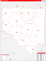 Chariton County, MO Wall Map Zip Code Red Line Style 2024