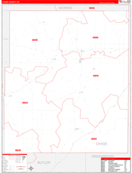 Chase County, KS Wall Map Zip Code Red Line Style 2024