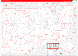 Chatham County, NC Wall Map Zip Code Red Line Style 2026