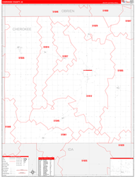 Cherokee County, IA Wall Map Zip Code Red Line Style 2024
