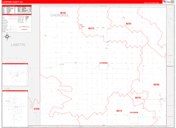 Cherokee County, KS Wall Map Zip Code Red Line Style 2024