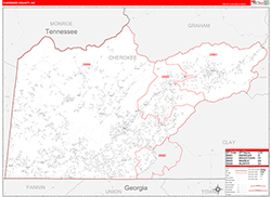 Cherokee County, NC Wall Map Zip Code Red Line Style 2026