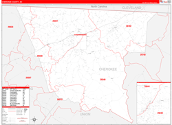 Cherokee County, SC Wall Map Zip Code Red Line Style 2024