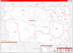 Chester County, SC Wall Map Zip Code Red Line Style 2026
