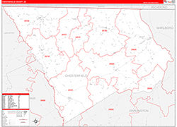 ChesterfieldCounty, SC Wall Map Zip Code Red Line Style 2026