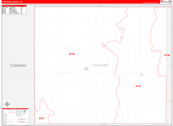 Cheyenne County, KS Wall Map Zip Code Red Line Style 2024