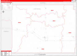 Cheyenne County, NE Wall Map Zip Code Red Line Style 2023