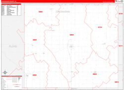Chickasaw County, IA Wall Map Zip Code Red Line Style 2024