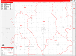 Chickasaw County, IA Wall Map Zip Code Red Line Style 2026