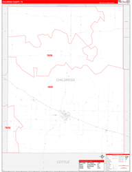 Childress County, TX Wall Map Zip Code Red Line Style 2024