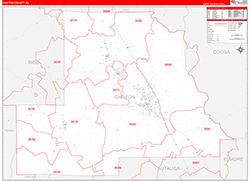 Chilton County, AL Wall Map Zip Code Red Line Style 2026