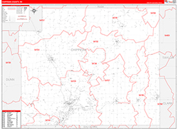 Chippewa County, WI Wall Map Zip Code Red Line Style 2026