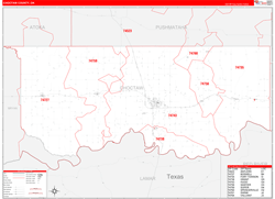 Choctaw County, OK Wall Map Zip Code Red Line Style 2024