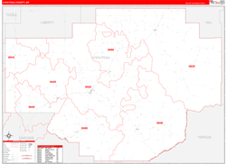 Chouteau County, MT Wall Map Zip Code Red Line Style 2023
