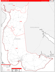 Chowan County, NC Wall Map Zip Code Red Line Style 2026
