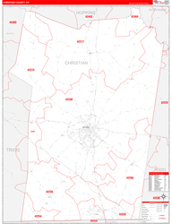 Christian County, KY Wall Map Zip Code Red Line Style 2024